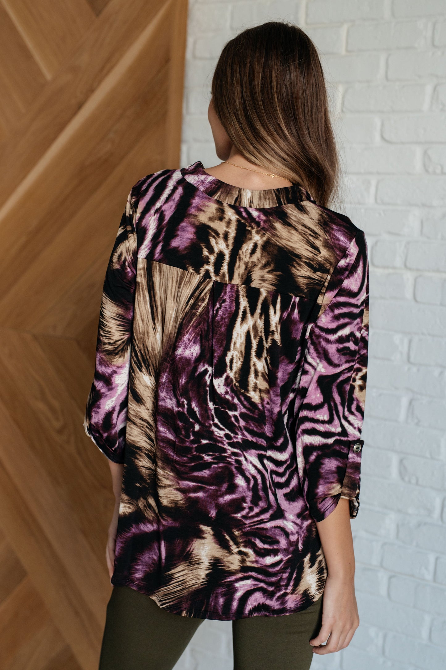 Lizzy Top in Purple and Taupe Animal Print