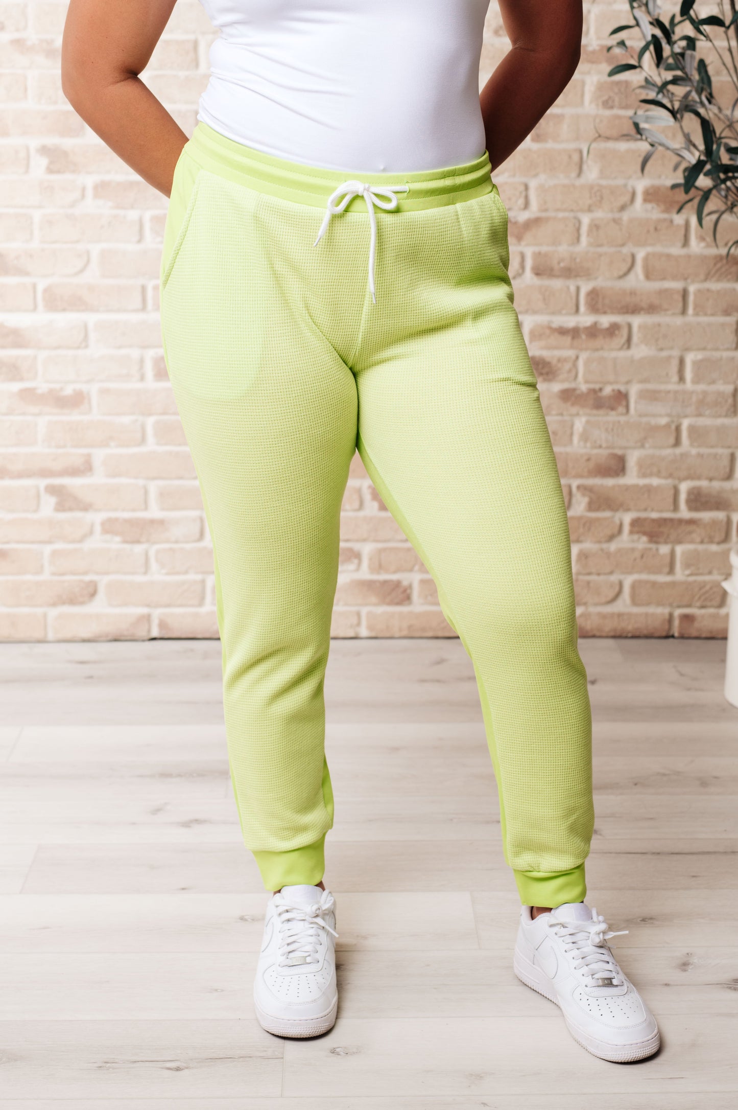 Tommy Two Tone Waffle Joggers Lime