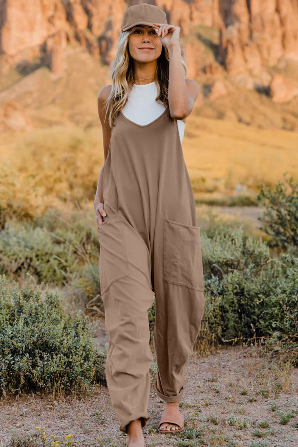 Donna V-Neck Sleeveless Jumpsuit w/Pockets in 6 Colors!