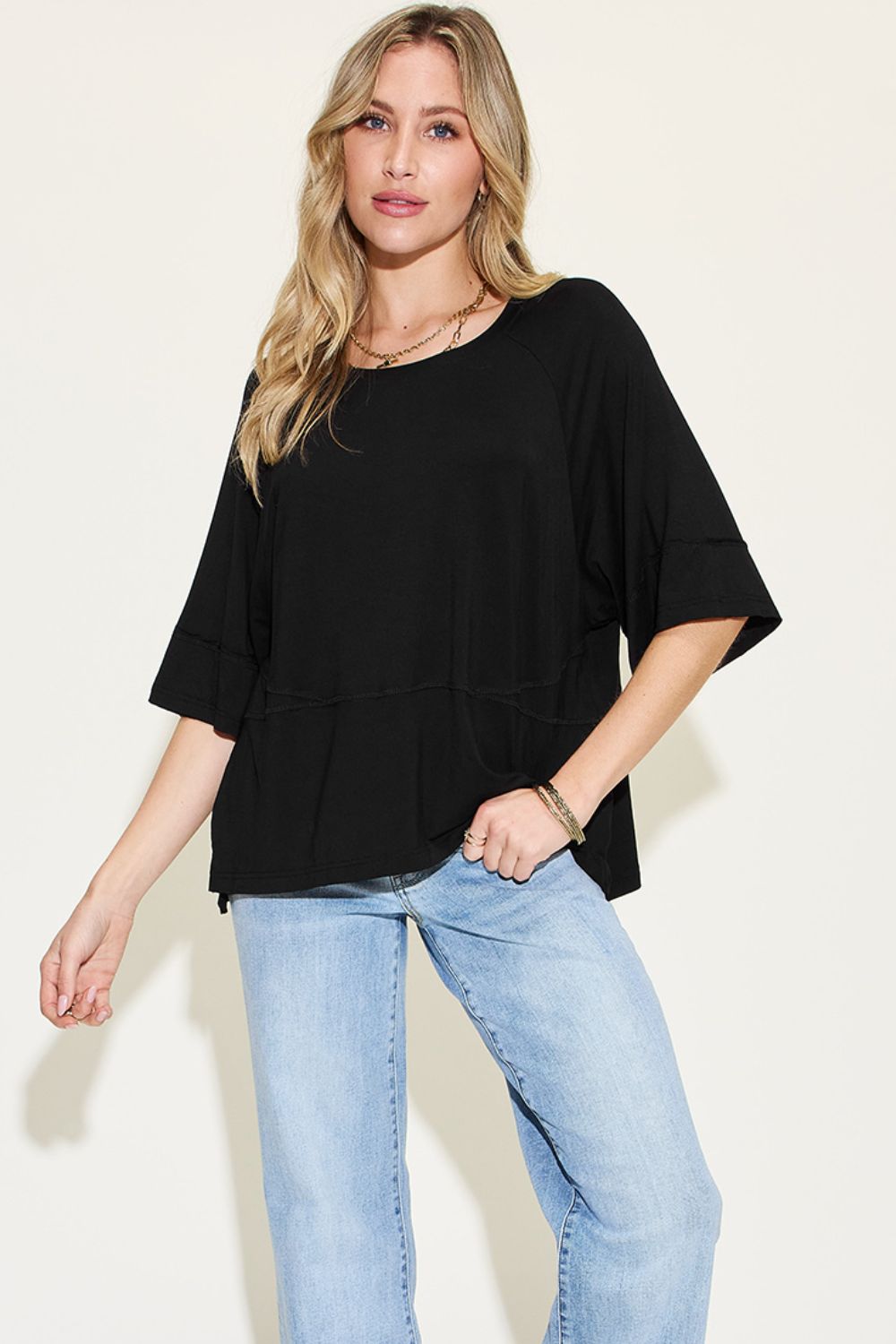 Basic Bae Exposed Seam T-Shirt in 2 Colors!