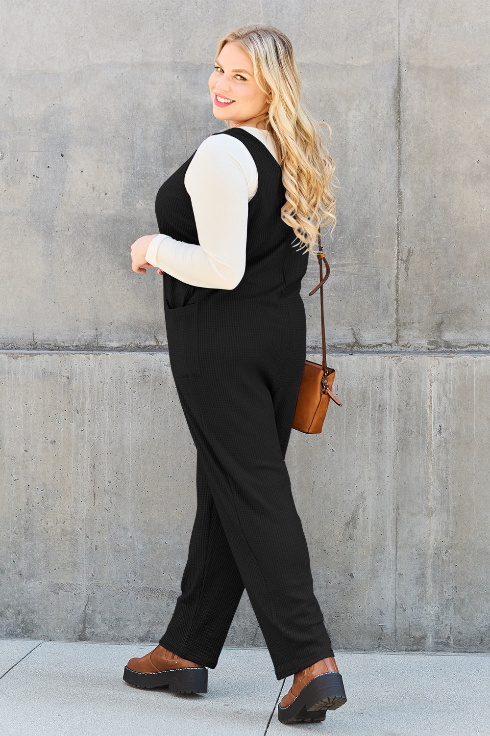 Rose Waffle Sleeveless Straight Jumpsuit in 2 Colors