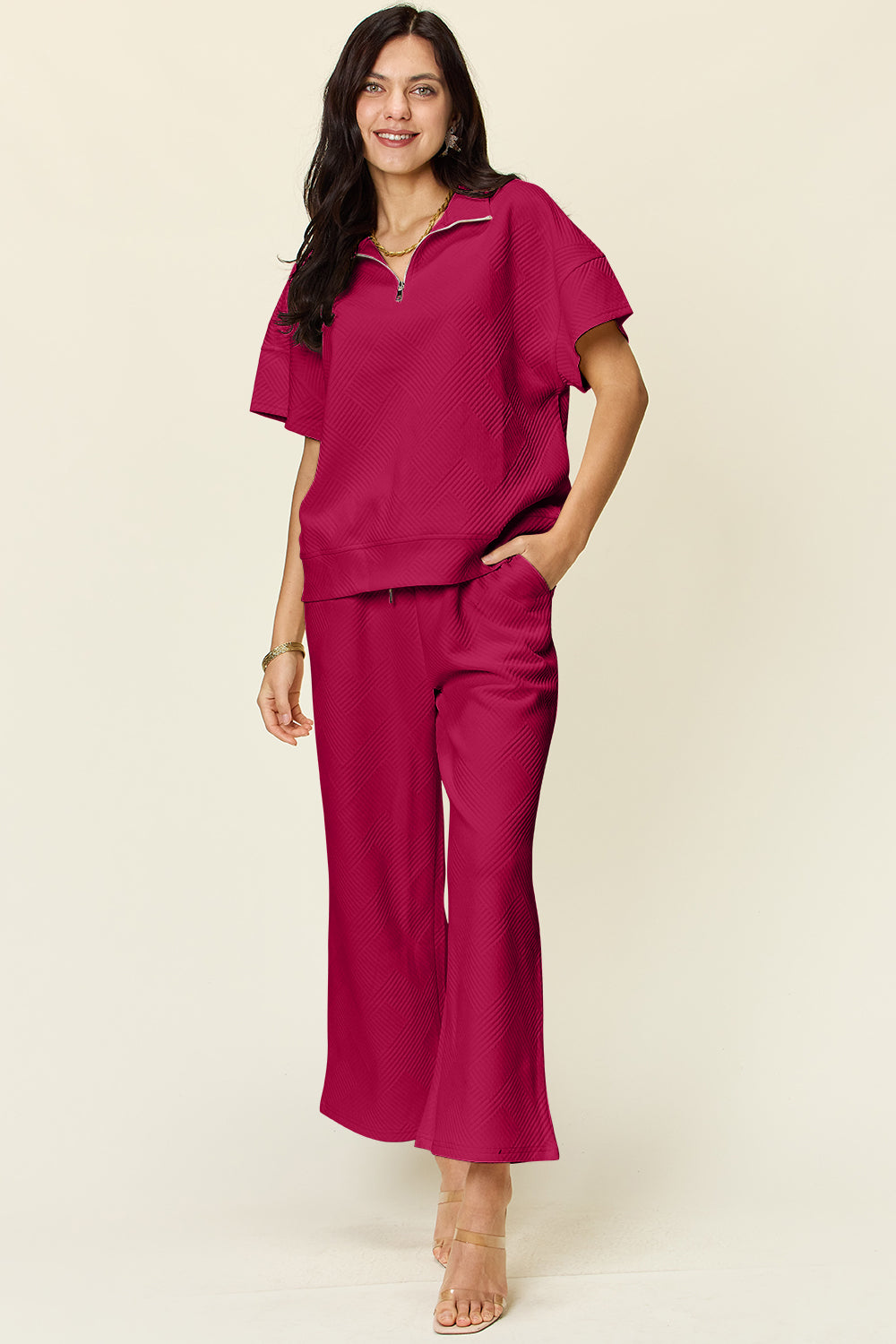 Hailey Zip Short Sleeve Top & Pants Set in 8 Colors!