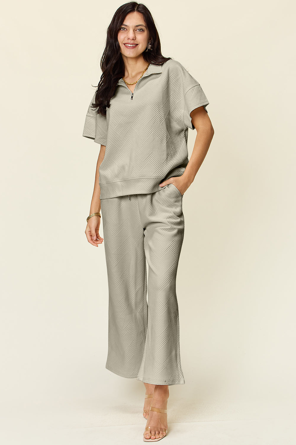 Bailey Half Zip Short Sleeve Top & Pants Set in 6 Colors!