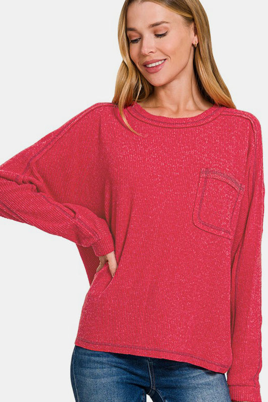 Zenana Ribbed Hacci Knit Top