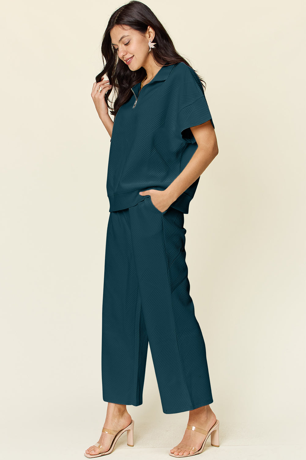 Hailey Zip Short Sleeve Top & Pants Set in 8 Colors!