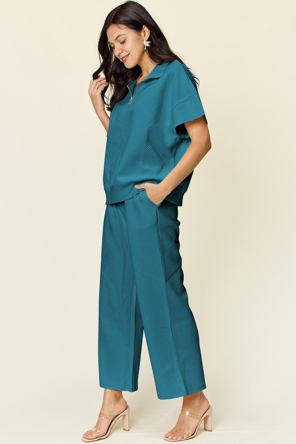 Bailey Half Zip Short Sleeve Top & Pants Set in 6 Colors!
