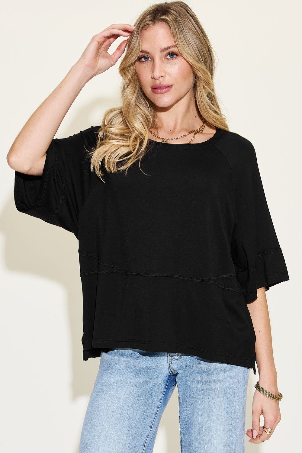 Basic Bae Exposed Seam T-Shirt in 2 Colors!