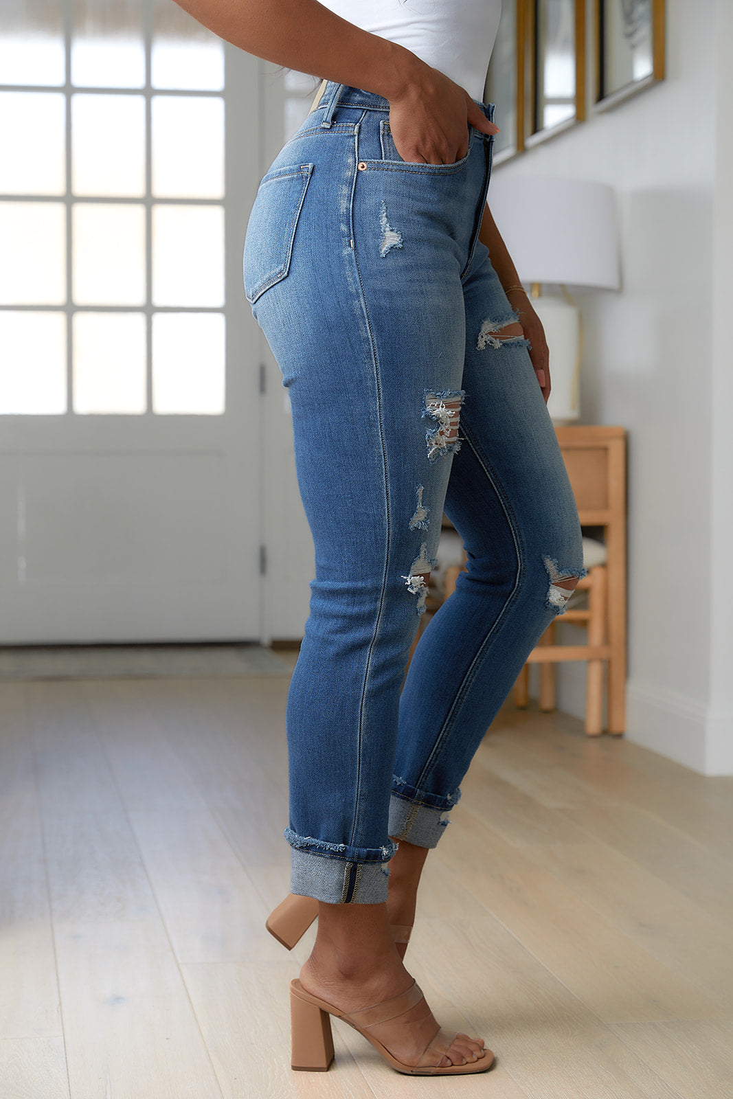 Belinda High Rise Distressed Straight Jeans