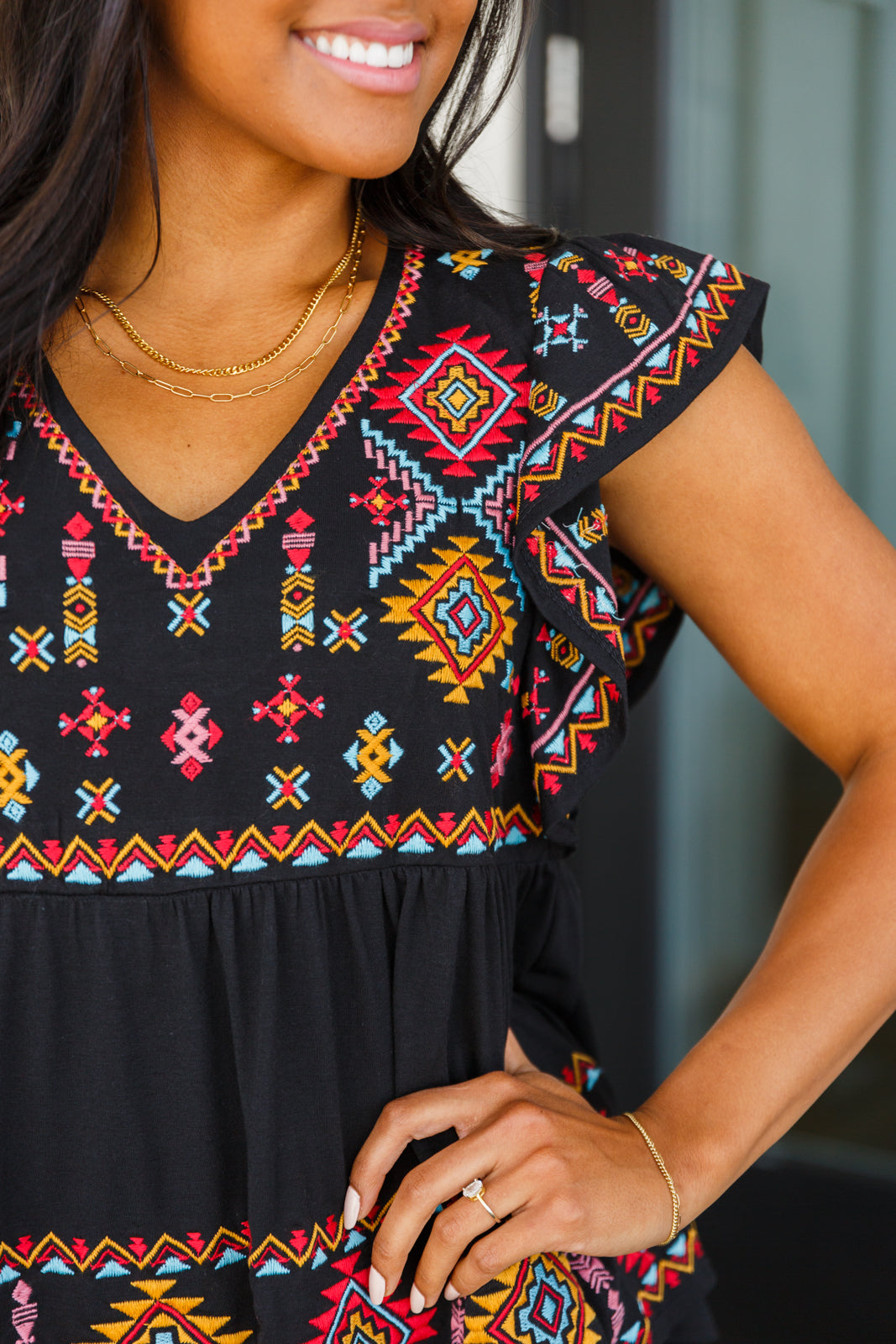 Sophia Embroidered Blouse in Black