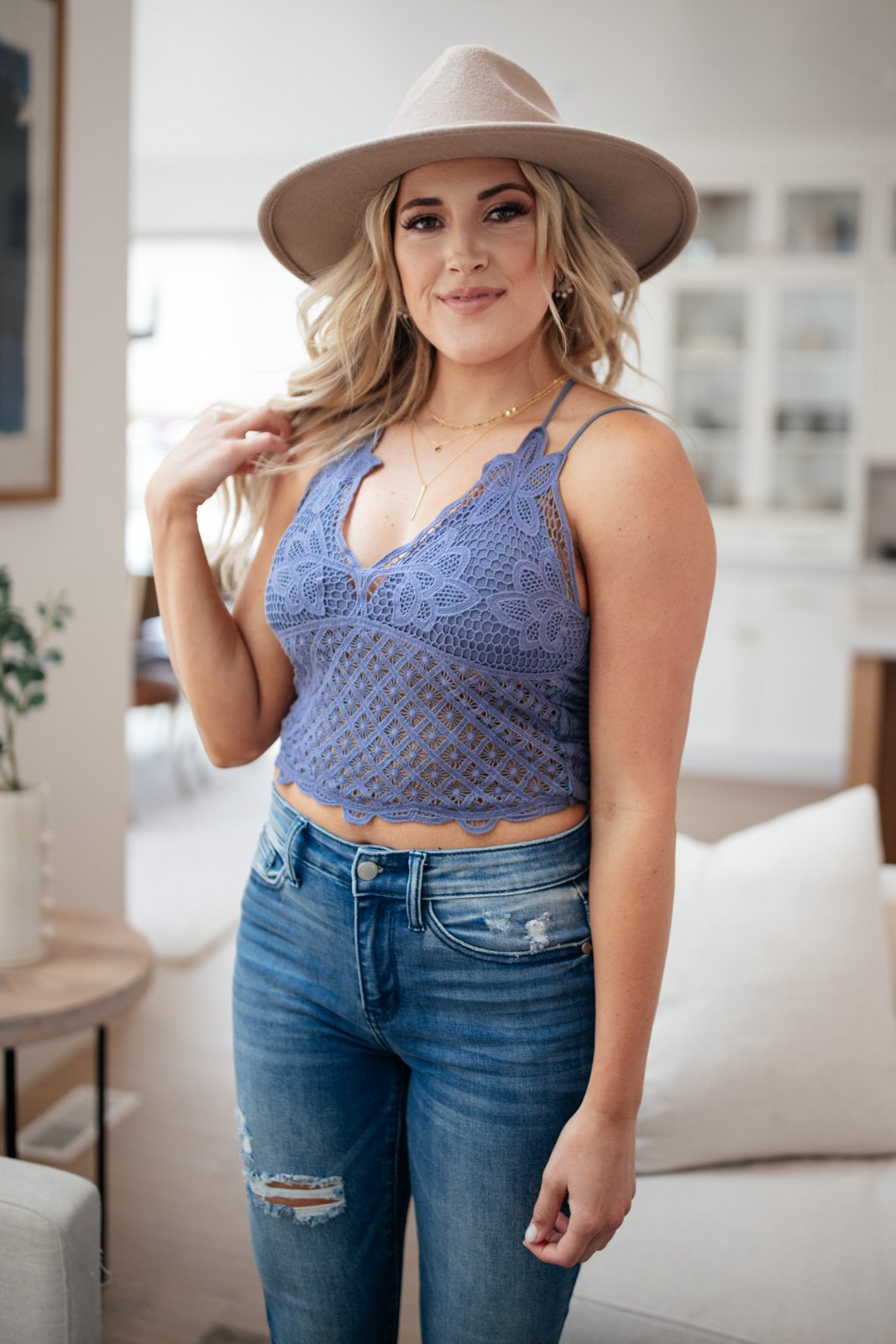 Wild And Free Crop Top in Dusty Blue**